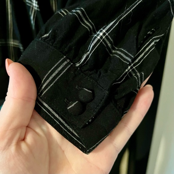 Madewell Black Windowpane Long Sleeve Wrap Blouse Size XS Excellent Condition - Picture 6 of 7